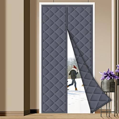 Générique Rideau De Porte Magnétique Thermique, Isolant Thermique Et épais,Protection Contre Le Froid pour Intérieure Extérieure,pour Les Portes De Salon,De Chambre,De sous-Sol,Gris,90x205cm