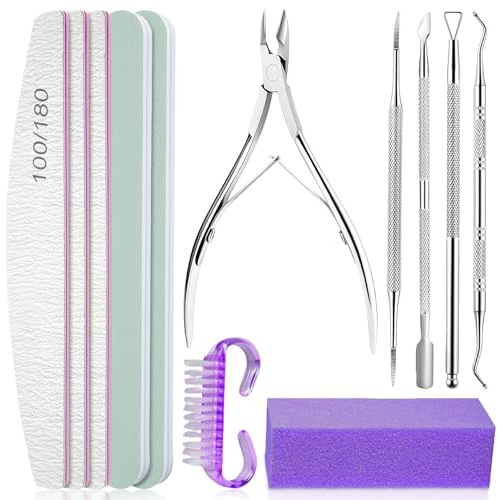 flintronic Limes à Ongles, 12 Pièces Kit de Lime à Ongles Professionnel, Kit de Manucure avec Lime 100/180 + Pousse-Cuticules + Ciseaux à Cuticules + Outil pour Ongle Incarnés, pour Maison et Salon