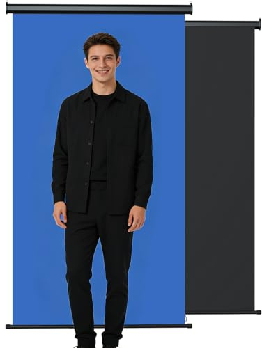 Retractable Blue Photography Backdrop 36 x 59, Portable Roll-Up, Pull-Down Background, Auto-Lock Backdrop Screen for Passport Photo, Product Photography, Headshots, Video Studio