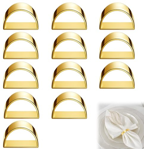 Menibeuty 12 Stück Serviettenring Gold, Elegante Serviettenschnallen, Halbkreis Serviettenringe Napkin Rings für Valentinstag Tischdekoration Ostern Hochzeit Weihnachten Abendessen Party