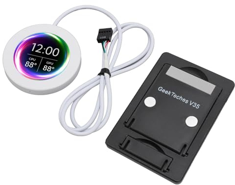 RASTKY Monitor Rotondo della Temperatura del Computer AIO da 2,1 Pollici con Visualizzazione in Tempo Reale e Monitoraggio Multiplo dei Dati per gli Appassionati di PC (WHITE)