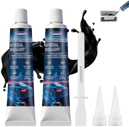 50ml*2 Karosseriekleber Schwarz, Kfz Dichtmasse, Karosseriedichtmasse | Starker Haftung, Scheibenkleber Auto, Wasserfest und Hochtemperaturbeständig, Geeignet für Autotüren, Fenster Fahrzeugteile
