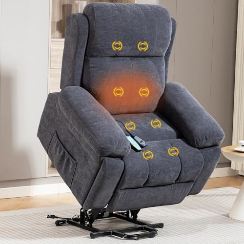 AISALL Fernsehsessel Relaxsessel mit Aufstehhilfe, Elektrisch Massagesessel mit Wärmefunktion, 2 Seitentaschen und Unsichtbarer Getränkehalter, Seniorensessel Schlafsessel TV-Sessel (Dunkelgrau)
