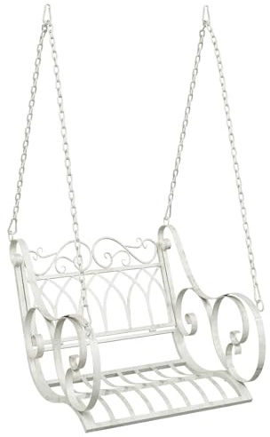 vidaXL Schaukelbank Stahl 71 x 75 x 59 cm Antik Weiß, Moderne Stahl-Schaukelbank, stylische Gartenmöbel, vielseitiger Entspannungsplatz, robust für deine Terrasse