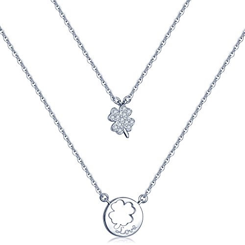 Unendlich U Modisch Vierblättriges Kleeblatt Love Damen Halskette 925 Sterling Silber Zirkonia Anhänger Verstellbare Kette, Silber