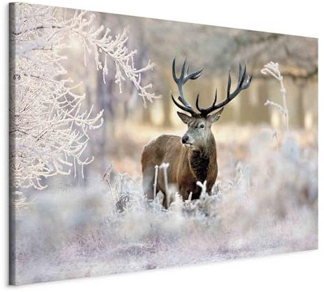 murando - Wandbilder XXL Hirsch 90x60cm Leinwandbild 1 tlg Kunstdruck moderne Wandbilder auf Leinwand Bild Wohnzimmer Wanddekoration Wandbild Leinwandbilder Wand Natur Wald Tier Landschaft Waldtier