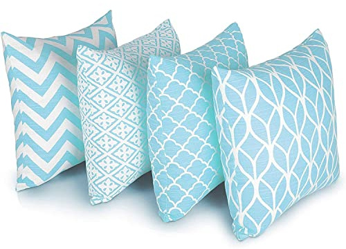 Penguin Home 4Er - Pack Dekorative Quadratische Kissen Aus Baumwolle, Luxuriöse, Stilvolle Für Wohnzimmer, Sofa, Schlafzimmer, Mit Unsichtbarem Reißverschluss, 45X45 cm (18 Inches), Blau