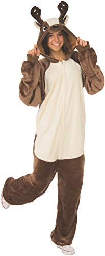 Rubies Reindeer Comfywear Hooded Jumpsuit for Adults, Unisex L/XL
