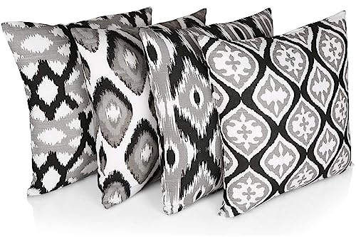Penguin Home Set di 4 federe per cuscini 45 cm x 45 cm Federe per cuscini quadrati double face 100% cotone e federe con cerniera invisibile per soggiorno, divano, 18x18 pollici (Nero/Bianco/Grigio)