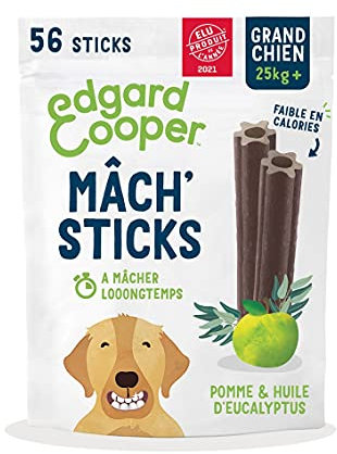 Edgard Cooper Leckerli für Hunde, (Eukalyptus & Apfel, 7 Sticks x 8), groß, Einer pro Tag, kalorienarm, langes, effizientes Kauen, frischer Atem