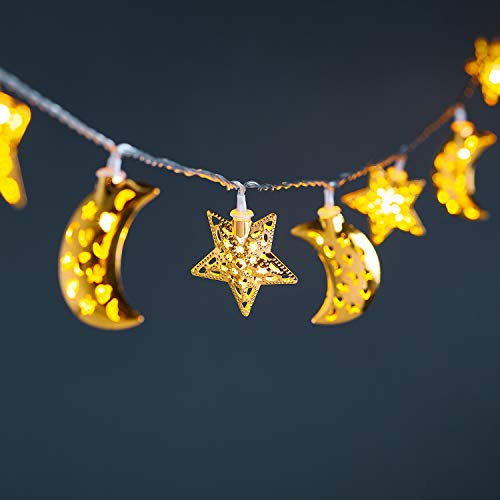 Lights4fun 16er LED Lichterkette Sterne und Monde Dekoration Ramadan Deko für Deko Lichterkette Mubarak Dekoration