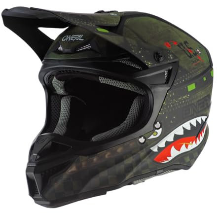 O'NEAL | Casque de motocross | Enduro | 2 coques externes & 2 EPS pour une sécurité accrue, coque ABS, protection du nez en caoutchouc | 5SRS Polyacrylite Helmet Warhawk V.22 | Adulte | Noir Vert | XL