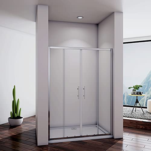 Acezanble Porte de douche coulissante 120x190cm en niche, 5mm verre transparent sécurit répondant à la norme EN 12150 4 verres