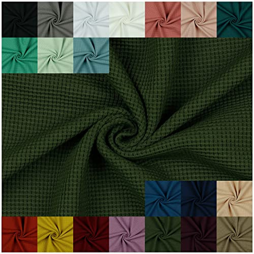 VmG-Store Waffel-Jersey Meterware Waffelpique Waffel Stoff 95% Baumwollstoff 5% Elasthan Tex 100 (50 x 145cm, 055 I Army Green)