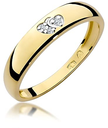 MARKO Damen-Goldring mit Herzen, verziert mit 0,02 Karat Diamanten | 14 Karat Gold (585) | Goldring mit Box