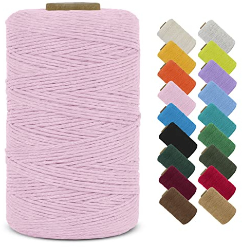LEREATI Macrame Cord 1mm x 390m Butchers String Cotton Rope Thin Macrame Rope Yarn, Bakers Twine Kitchen Craft Cord for DIY Crafts, Gift Wrapping, Crochet, Jewelry Making, Decoration (Pink)