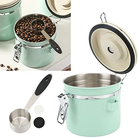 Boîte de Rangement pour café, 61 Oz 1,8 L Hermétique en Acier Inoxydable pour Cuisine, avec Cuillère et Roue de Date, pour café Moulu, Haricots, thé, Farine, Céréales, Sucre (1.2L)