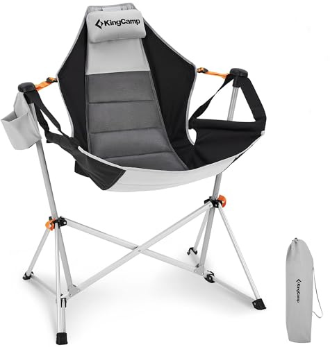 KingCamp Hängematte, Campingstuhl, Schaukelstuhl für Erwachsene, Rasen, Strand, Camping, Outdoor, tragbarer Klappstuhl, hält bis zu 136 kg, Tragetasche, Getränkehalter (grau/schwarz)