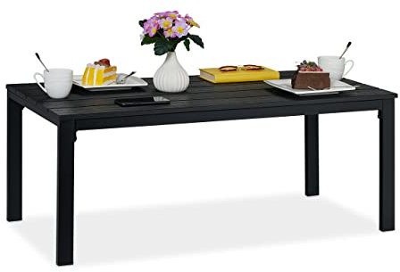 Relaxdays Gartentisch rechteckig, Holzoptik, Esstisch, Garten, Balkon, Terrasse, HBT: 39x98x48 cm, Balkontisch, schwarz