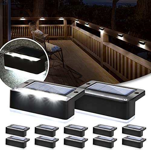 Solpex Solcellslampor för trädäck 12-pack, vattentäta LED-lampor för utomhustrappor, trappsteg, staket, gård, uteplats och gångväg (kallt vitt, svart)