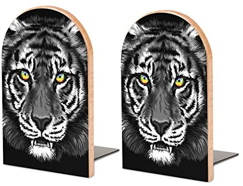 Packung Mit 2 Buchstützen Tiger Kopf Rutschfester Bücherständer Aus Holz Bücherregal Bücherhalter Für Home Desk Office Library