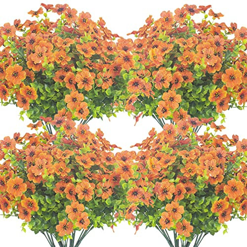Grunyia 10 Bündel künstliche Blumen für den Außenbereich, UV-beständig, künstliche Blumen, kein Verblassen, künstliche Pflanzen, Garten, Veranda, Fenster, Kastendekoration, Orange
