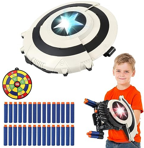 KooRare Shield Dart-Blasting Toys for Guns-Toys for Superhero 6 7 8 9+ Year Old Boys,Kids Roleplay Toy with Lights, with 30 Darts