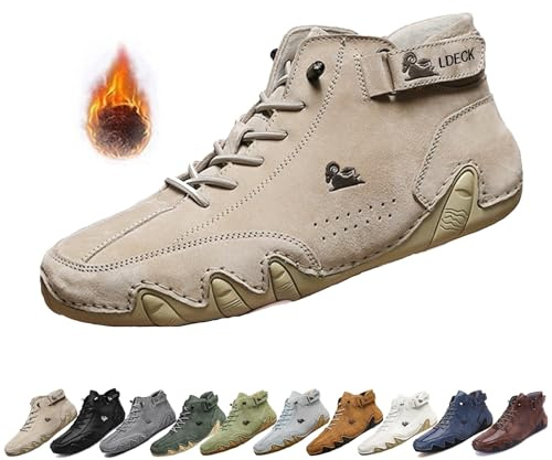 Italian Men's Handmade Suede High Boots, Beck Shoes Waterproof Casual Fashion Boots Slip On Non Slip Comfortable Lightweight Outdoor Barefoot Shoes for Hiking & Driving ( Color : Khaki+Velvet , Size :