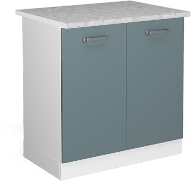 Vicco Spülenunterschrank R-Line, Blau-Grau, 80 cm mit Türen, mit Arbeitsplatte, zur Montage unter Arbeitsplatten in Küchenzeilen geeignet