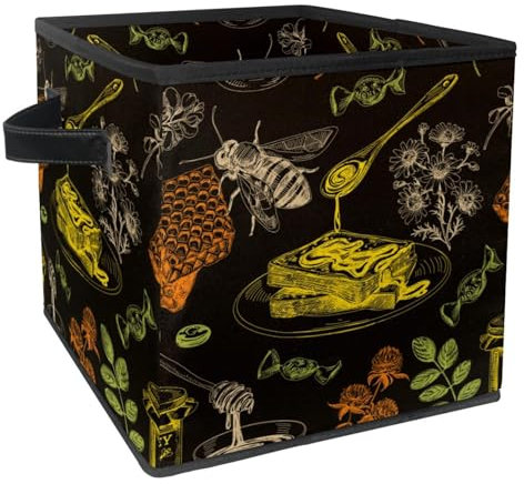VAPOKF Boîte de rangement pliable en tissu, cube de rangement, organiseur, bacs avec poignées pour jouet, vêtements, livres, placard, chambre à coucher, maison – Pot à miel en nid d'abeille et pain