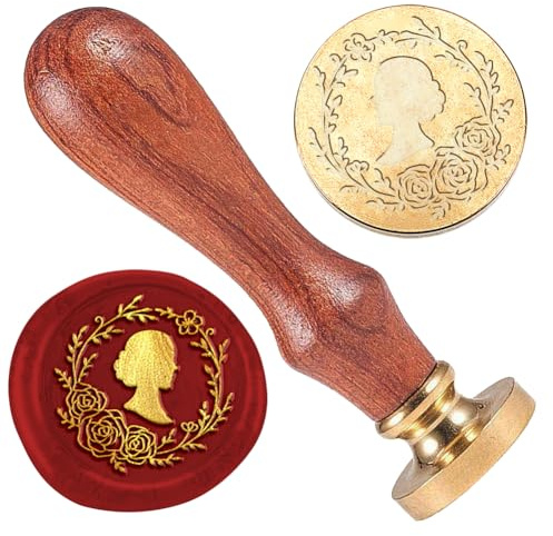 DELORIGIN Wachssiegel Stempel mit Kranz Dame geprägte Stempelversiegelung Abnehmbarer Messing Wachssiegel Stempelkopf mit Holzgriff für Hochzeit Party Einladungen Karten Umschläge Dekor Weihnachten