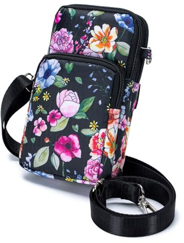 BAGZY Portacellulare Da Collo Donna in Nylon 6,7 Pollici Piccola Borsa a Tracolla Donna Fiori per Cellulare con Tracolla Tracolla Rimovibile