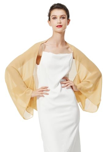 BEAUTELICATE Chal Cape Mujer Fiesta Gasa Bufanda Estola Verano para Novia Bodas Invitada Elegante Ligero (Gold)