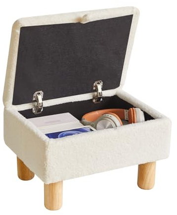 Aibiju Piccolo Poggiapiedi con Contenitore, Sgabello Pouf in Finta Pelliccia di Orsacchiotto, Sgabello per Cambiare Scarpe per Soggiorno Camera da Letto Ingresso Ufficio, Bianco YD-JD136W