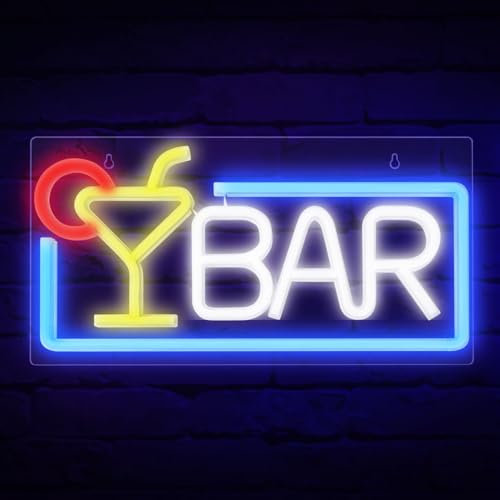 Focenat LED Neon Schild, Bar Neonschilder, Acryl Leuchtschilder mit USB Powered, Neon Licht für Bar Deko, BAR Leuchtreklame, Leuchtschild Bar für Hausbar, Pub, Club, Party, Wanddekoration, 42x22x1.2cm