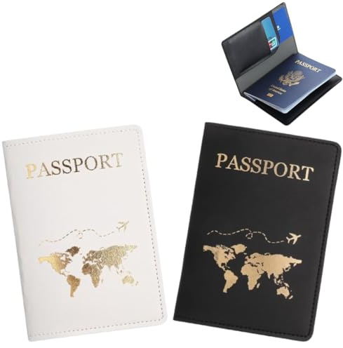 Fc'Noqgn Porte-passeport 2 pièces, housse de passeport, porte-passeport en similicuir, étui de passeport pour la protection des cartes de crédit, des cartes d'identité et des documents de voyage