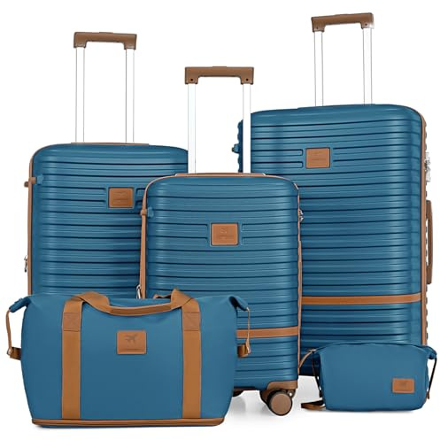Joyway Juego de Maletas, [5 Piezas] Maletas Set Trolley de Viaje, Maletas de Cabina Gran Espacio, Rodillo de 360°, Cerradura TSA y Interior Compartimentado Incluidas 1 Bandolera y 1 Bolsa de Viaje