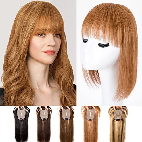 Volumateur Capillaire Femme Naturel Avec Frange Toupet Cheveux Humain 8x10cm Silk Base Humain Extension a Clip Cheveux (30cm, 30#)