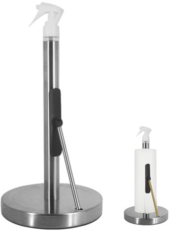 Paper Towel Holder Stand - Countertop Paper Towel Holder with Spray Bottle - Aesthetic Kitchen Towel Dispenser for 1-Handed, Non-Slip Weighted Base for Easy Use in Kitchen and Bathroom