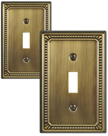 ZILLSEA Metal Wall Plates, Switch Plates and Outlet Covers, Decorative Pearl Design (1 Toggle 2PK, Antique Brass, Midsize)