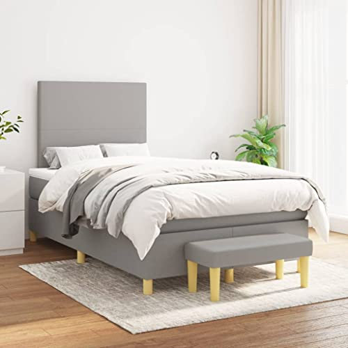 OHOOWOO Boxspringbett mit Matratze Hellgrau 120x200 cm Stoff,