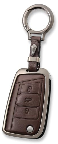 OFFCURVE Schlüsselhülle Leder Zinklegierung für VW Golf 7 Polo Touran Skoda | Autoschlüssel hülle leder für VW 3-Tasten Klappschlüssel. Kompatibel mit VW Golf 7 Polo Škoda Octavia Fabia Superb SEAT Leon