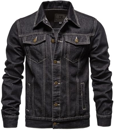 Btmpmcs Denimjackor för män Lastbilsförarjacka Västerländsk Vintage Rock Bomull Vadderad Krag Top Knapp Några Ytterkläder Långärmade Enfärgade Jeansjackor Utomhus Cowboy
