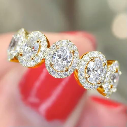 Eleganter Jubiläumsring aus 925er Silber, vergoldet, Zirkonia, Schmuckgröße 6–10–10, Gold