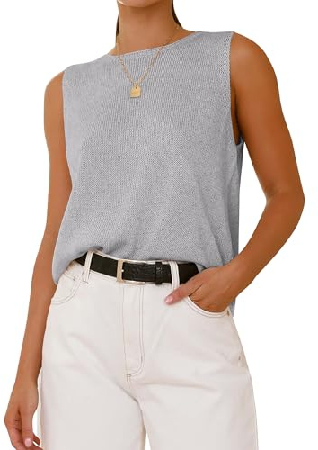 BTFBM Sleeveless Sweater Tops for Women 2026 Crew Neck Lightweight Casual Loose Tank Summer Outfits Fashion Clothing(Grey, Medium)