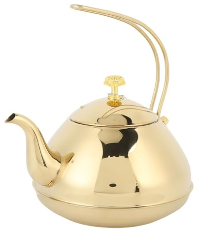 Tekanna i rostfritt stål, 1,5 l tekanna med avtagbar sil, värmetålig tekokare på spisen för lösblad och tepåsar, gyllene design, elegant utseende