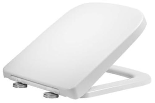 Rectangular Square Toilet Seat Soft Close Quick Release Loo Seat Easy Cleaning, Easy Installation with Adjustable Hinges White (40.5cm L x 36cm W), Plastic