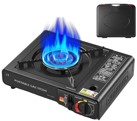 Hornillo de Gas Portátil, Estufa Portátil Para Camping con Encendido Piezoeléctrico, Estufa de Butano Quemador de Cocina Con Maletín de Transporte Para Acampar, Excursionismo