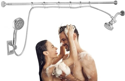 Pommeau de douche double pour couple, double pomme de douche haute pression, tige de douche réglable en hauteur, pommeau de douche à main à 5 réglages, pommeau de douche à main à 5 réglages, chromé
