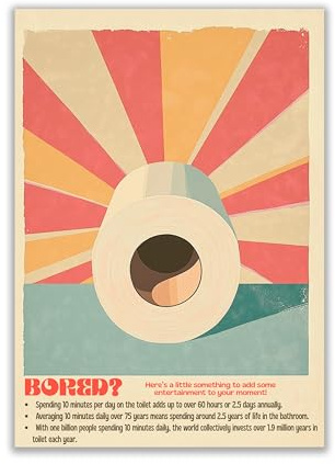 WBdesignz Affiche pour toilettes – « BORED? » – Affiche rétro pour la salle de bain avec des faits amusants – Décoration murale humoristique pour les toilettes d’invités, les toilettes et les WC
